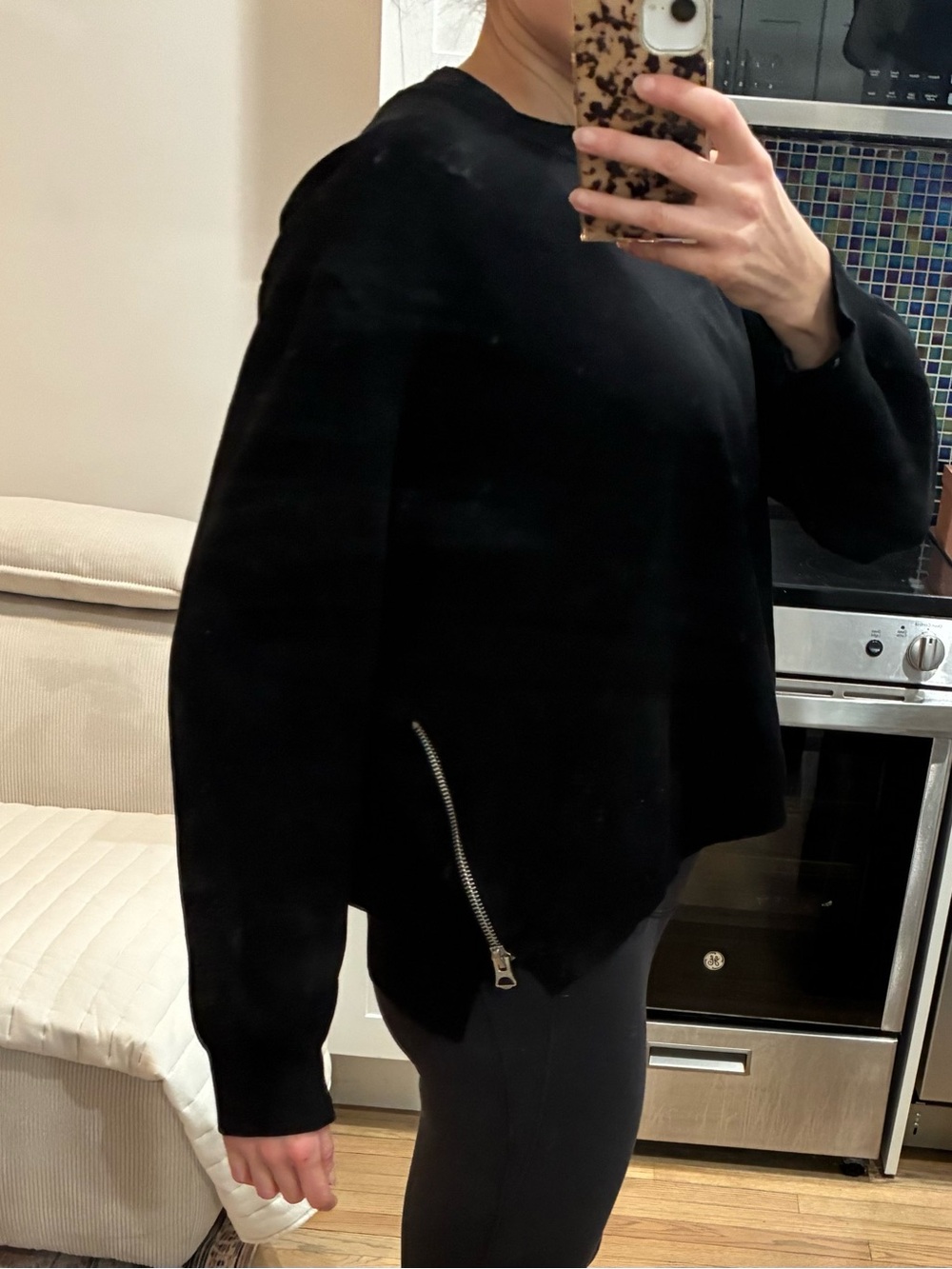 Acne Black Crewneck Sweater with Side Zip Detail